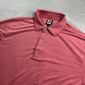FootJoy FJ Polo Shirt Mens L Pink Polka Dot Geometric Print Performance Stretch